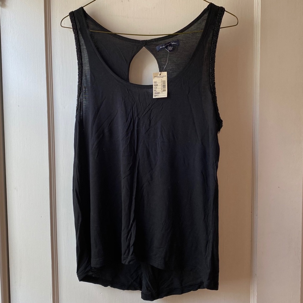 American Eagle Beaded Black Tank